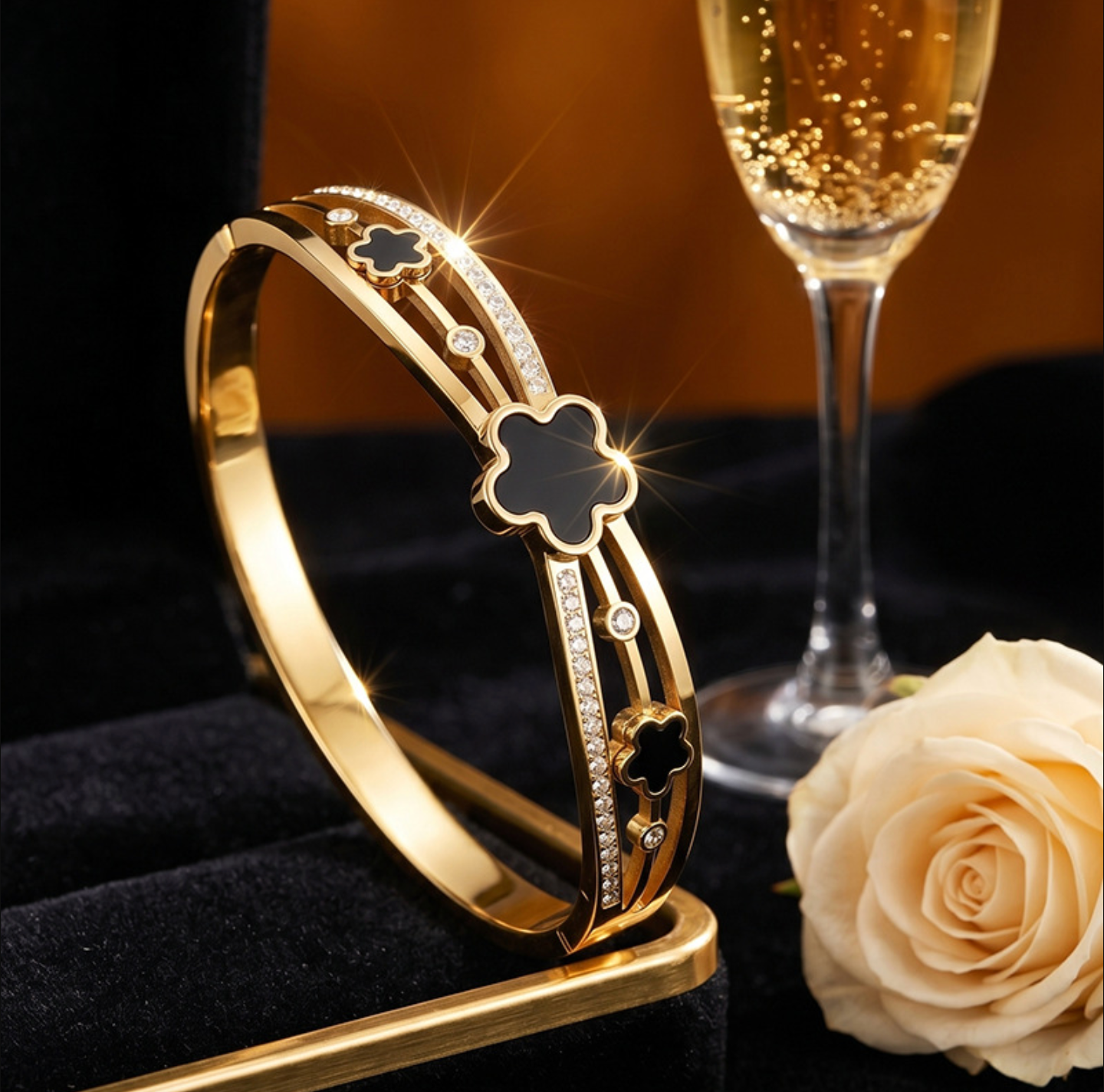Waterproof Black Flower Bangle